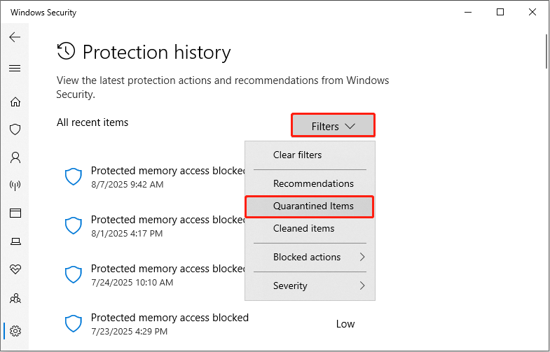 use Windows Security to restore quarantined files