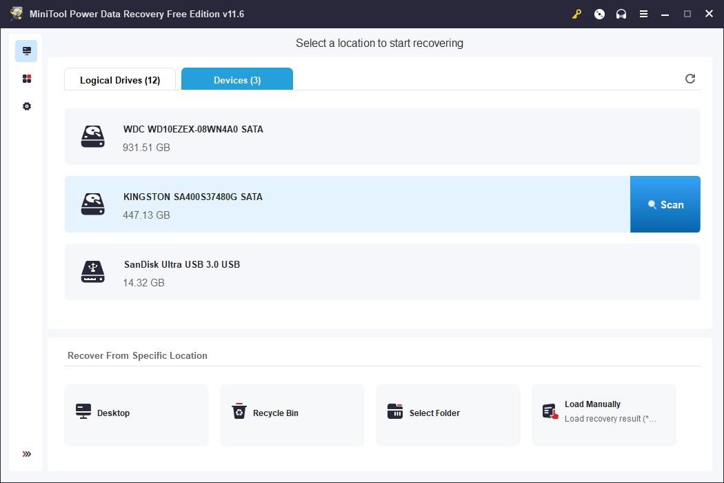 Choisissez le SSD Kingston cible à analyser