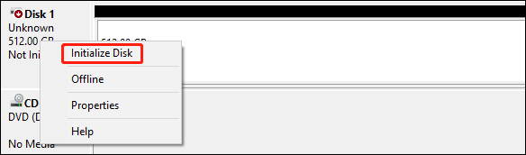 Cliquez sur « Initialiser le disque »