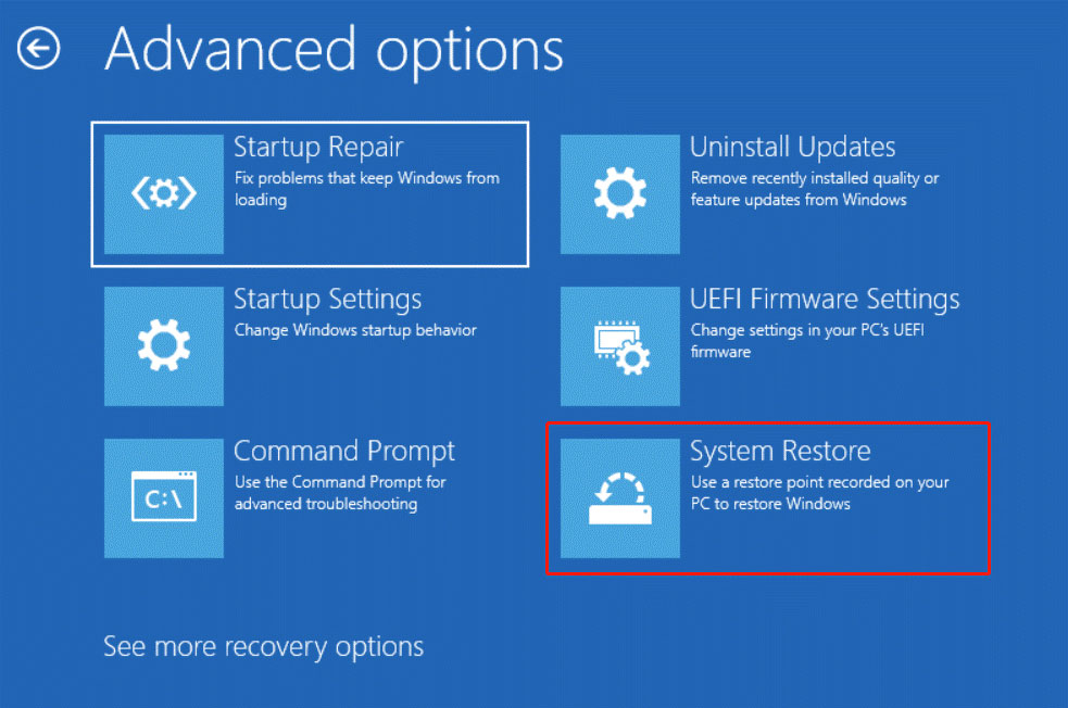 choose System Restore in WinRE