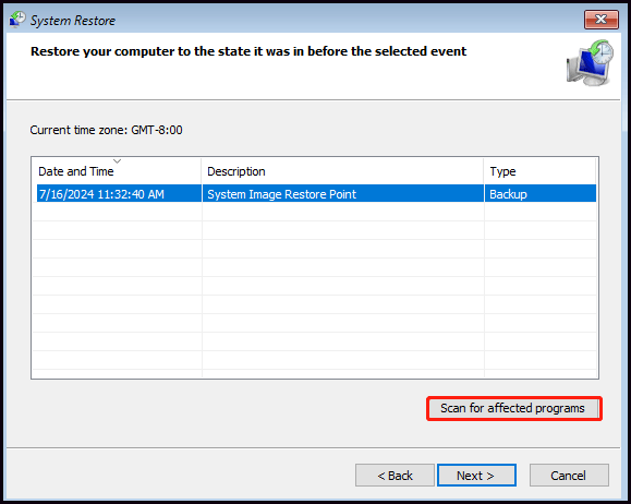 tap on Scan for affected programs instructions