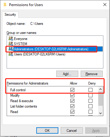 check Allow for Full Control