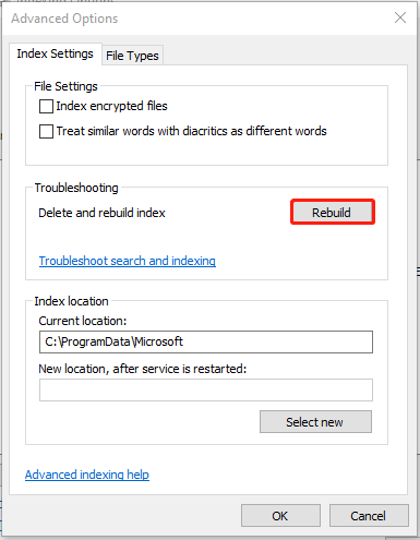 tap on Rebuild in the Troubleshooting box