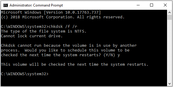 execute chkdsk /f /r