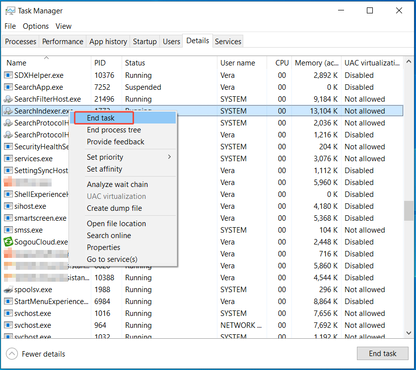 end SearchIndexer.exe to restore missing taskbar icons