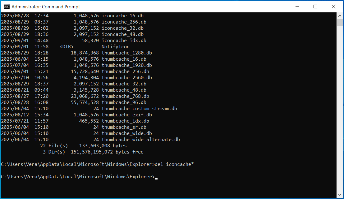 clear icon cache to restore missing icons