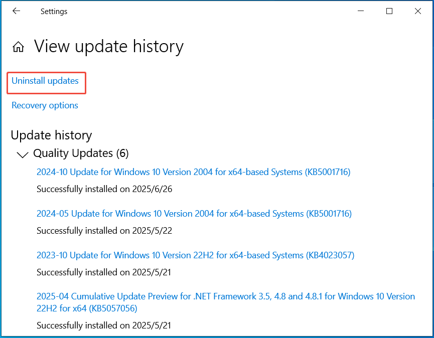 uninstall Windows 10 updates