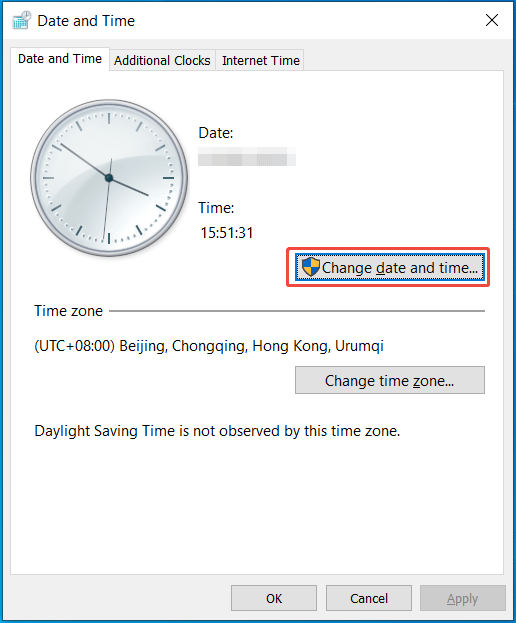 change time in Windows 10