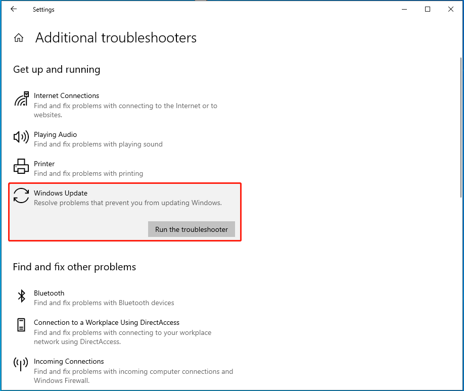 run the Windows Update troubleshooter