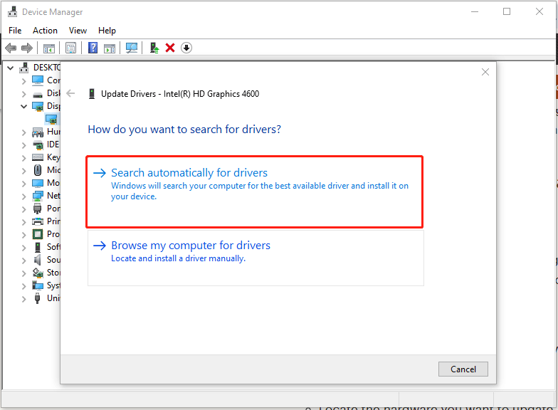 choose Search automatically for drivers