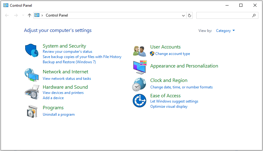 the main interface of the Control Panel