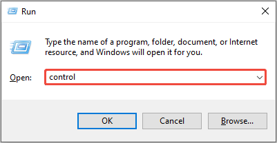 use Run to open the Control Panel