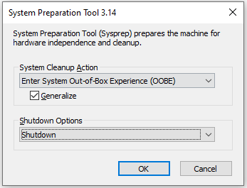 set to run Sysprep in System Preparation Tool