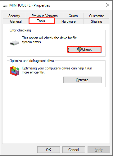 click Check to scan your failed drive