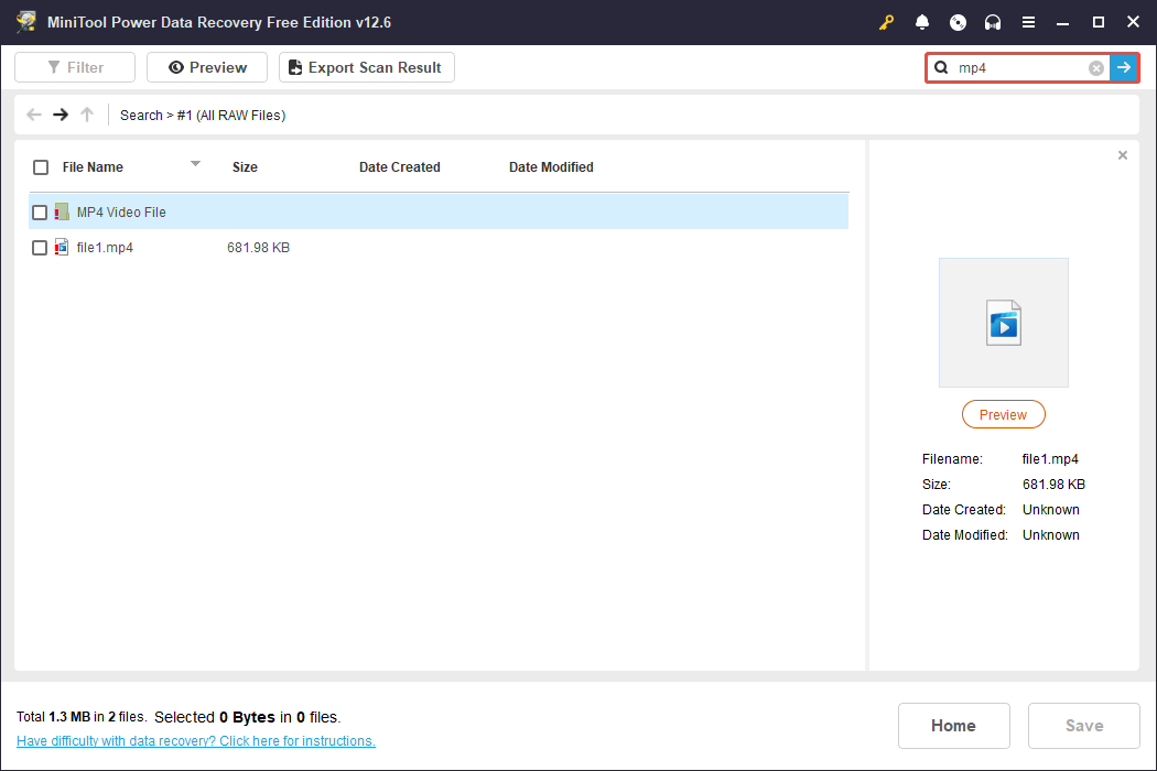 the Search feature for locating the record in MiniTool Power Data Recovery