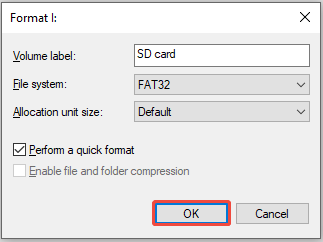 click OK to start the formatting process