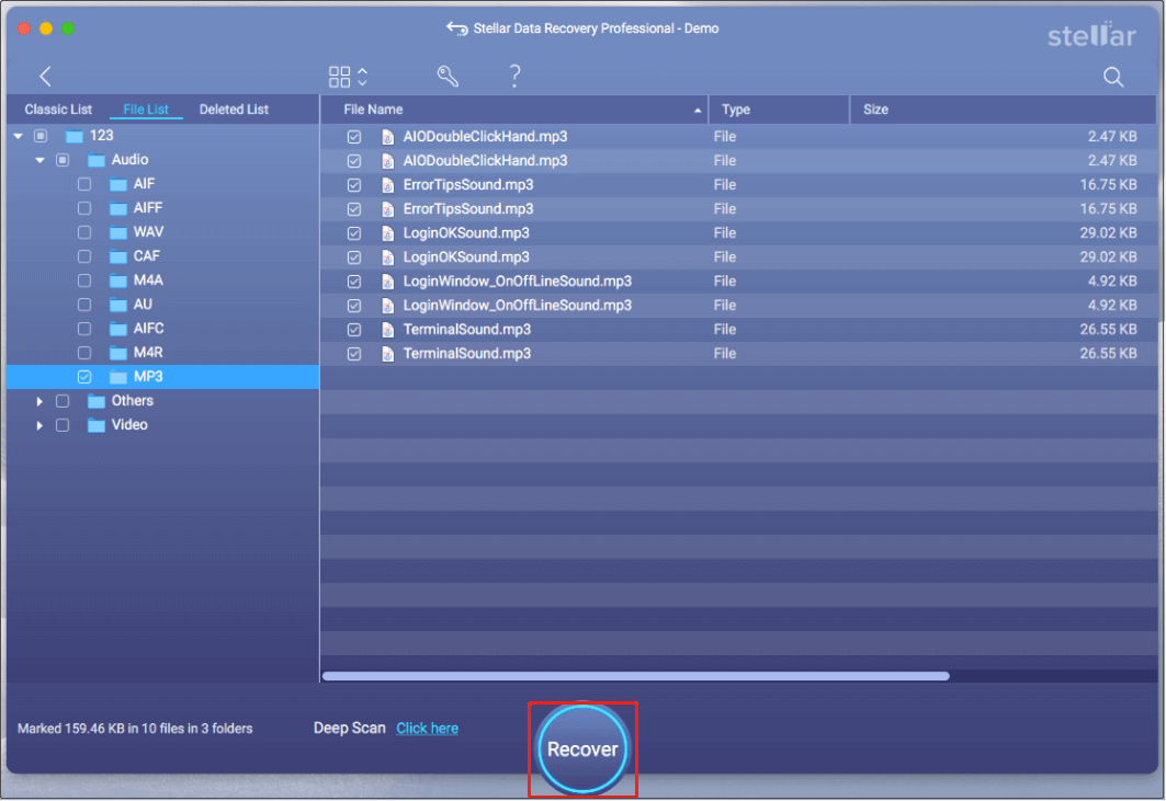 save the music files using Stellar Data Recovery for Mac