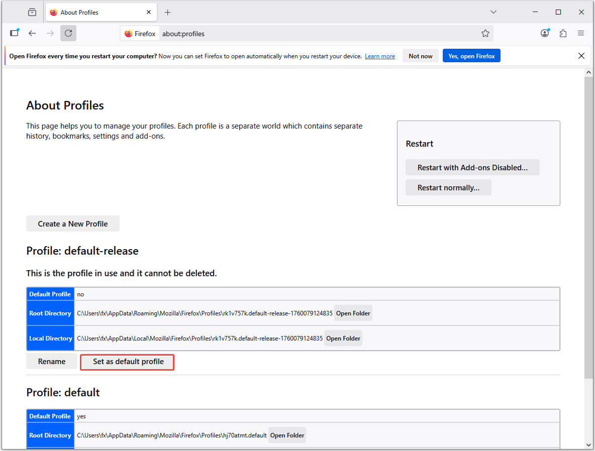 click Set as default profile