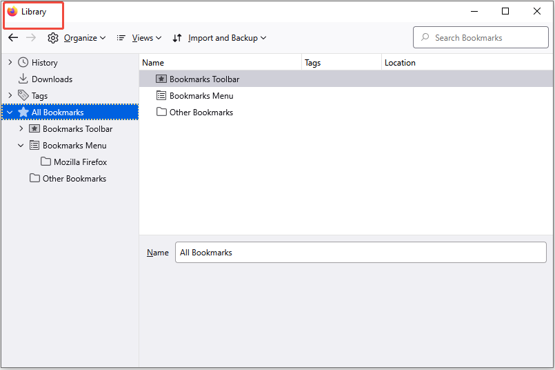 the Bookmarks Library in Firefox