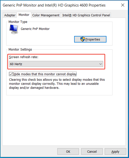 set screen refresh rate to 60Hz