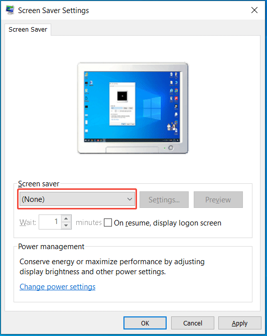 set screen saver to none