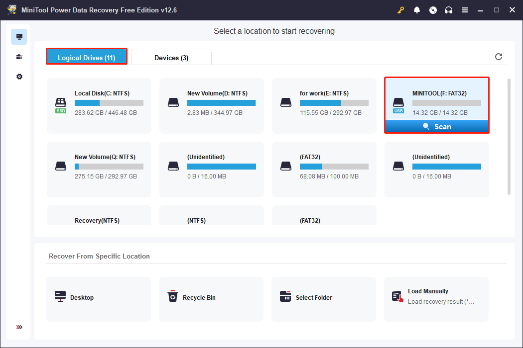 scan your USB drive using MiniTool Power Data Recovery