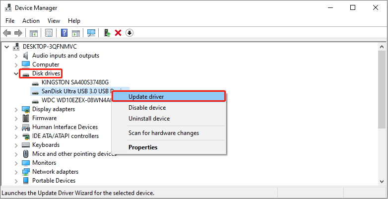 update USB drivers in Device Manager