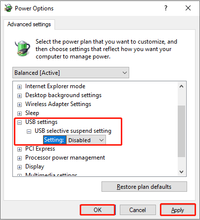 disable Selective Suspend