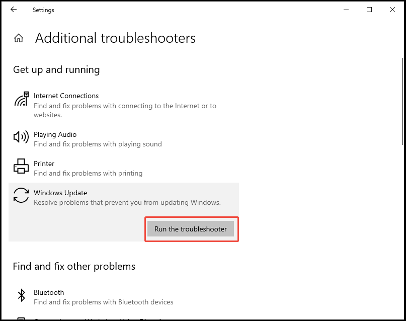 run Windows Update troubleshooter