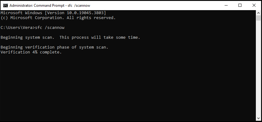 SFC scan in Command Prompt