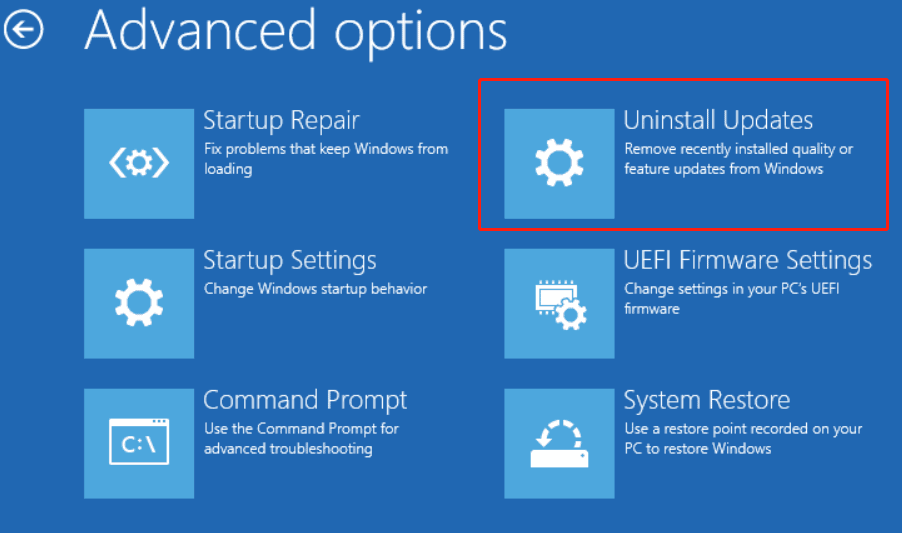 uninstall updates in WinRE