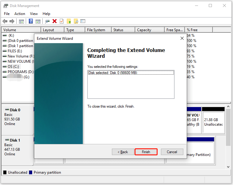 Hacer clic en el botón Finalizar