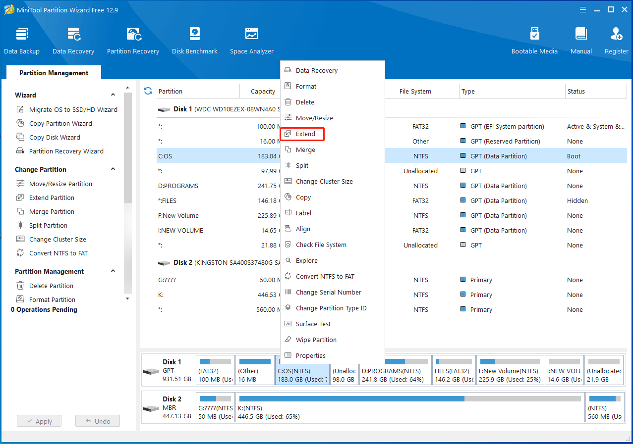 estendere l'unità C con Partition Magic