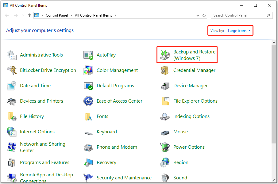 Recherchez et cliquez sur Sauvegarde et restauration Windows (Windows 7) dans le Panneau de configuration
