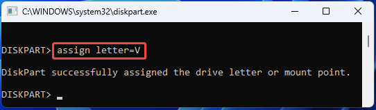 screenshot showing DiskPart Assign Letter command