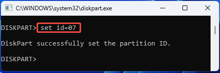 screenshot showing DiskPart Set ID command