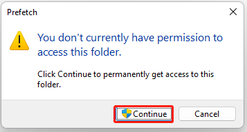 Haz clic en Continuar para abrir la carpeta de precarga