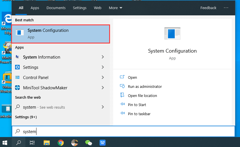 fare clic su Configurazione di sistema