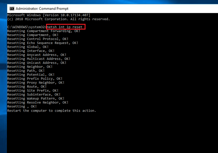 input netsh int ip reset