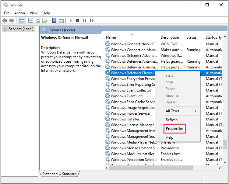 seleziona Proprietà
