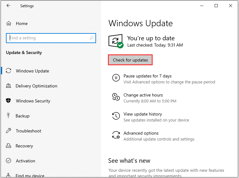 Controlla gli aggiornamenti