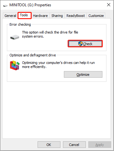 click Check under the Tools tab