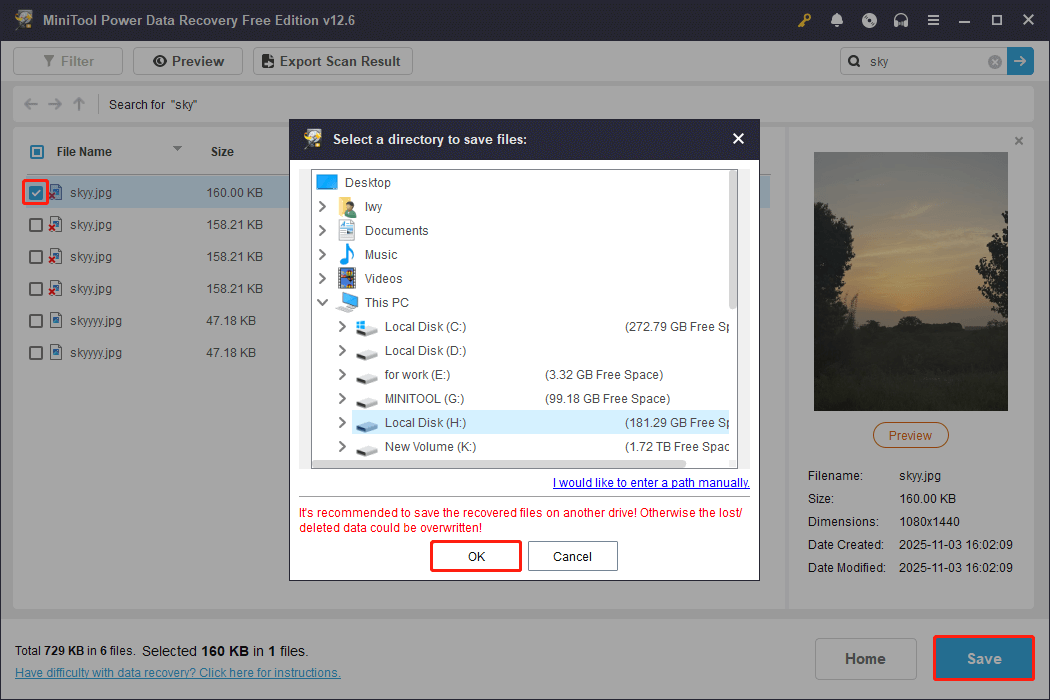 tick the files and click Save in MiniTool Power Data Recovery