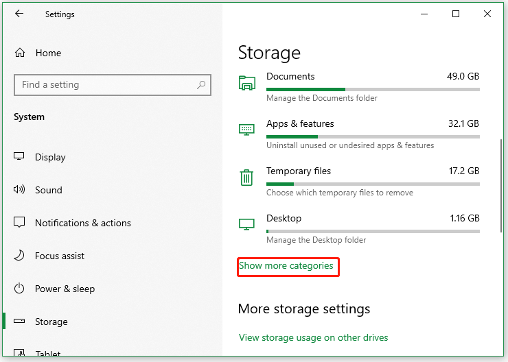 clicca su mostra più categorie in Archiviazione