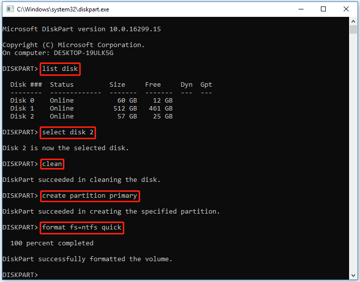 ripristinare la capacità originale dell'unità flash USB da 64 GB utilizzando DiskPart