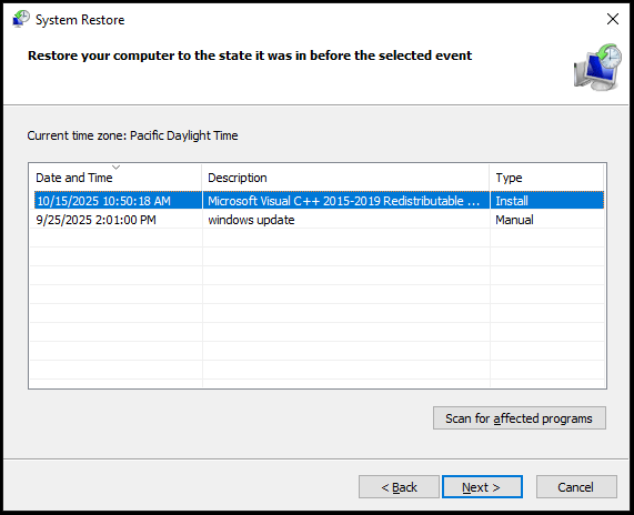 run a system restore in Safe Mode