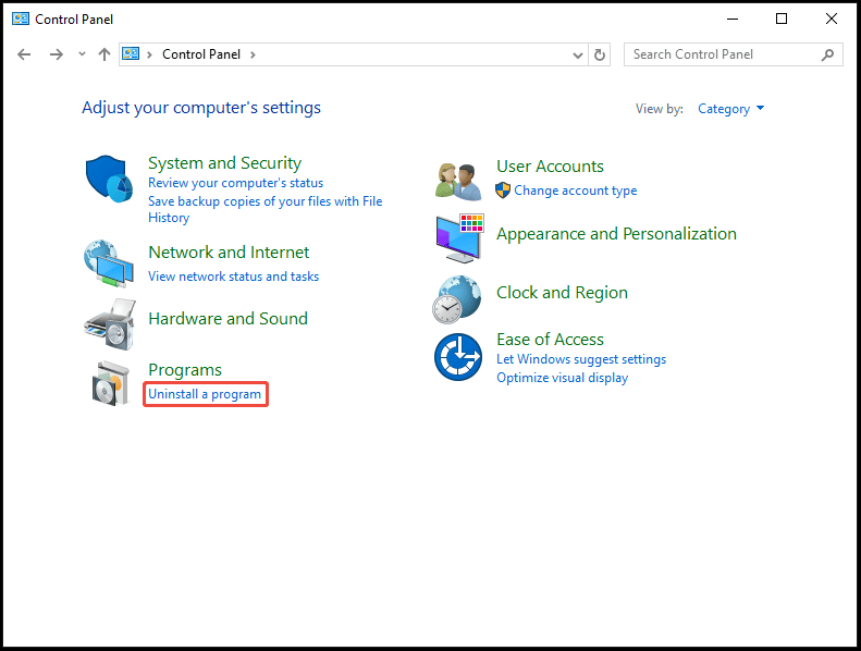 uninstall a program in Control Panel