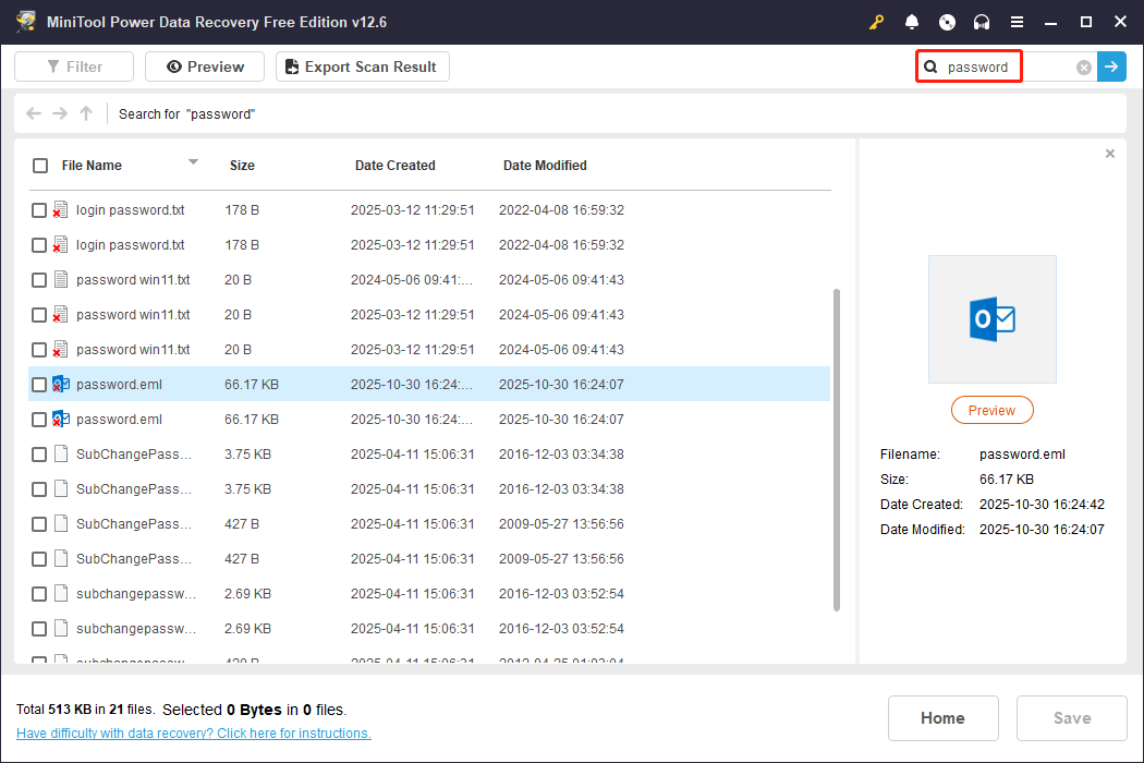 type “password” in the box and press Enter in MiniTool Power Data Recovery