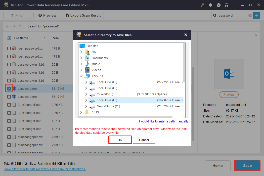 tick the file and click Save in MiniTool Power Data Recovery