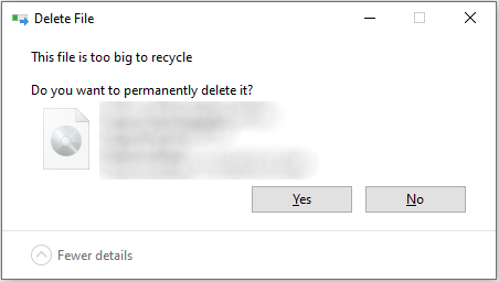 the “This file is too big to recycle” message